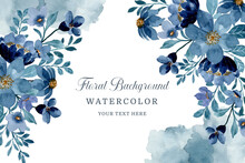 Blue Floral Background With Watercolor