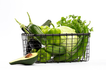 Wall Mural - Various healthy vegetables on white background in studio