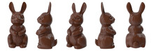 Set With Chocolate Easter Bunnies On White Background