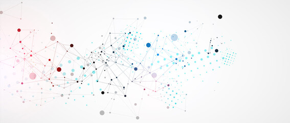 Template for science and technology presentation. Circles are connected by lines. Plexus style background.