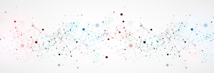 Template for science and technology presentation. Circles are connected by lines. Plexus style background.