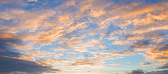 Wall Mural - beautiful sky painted by the sun leaving bright golden shades.dense clouds in twilight sky in winter