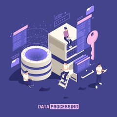 Data Processing Isometric Poster