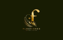 Lowercase Letter F Linked Beauty Flourish Golden Color Logo Design