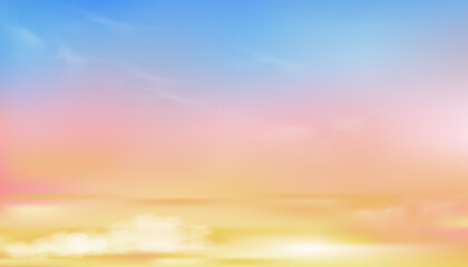 colourful cloudy sky with fluffy clouds with pastel tone in blue, pink and orange in morning,fantasy