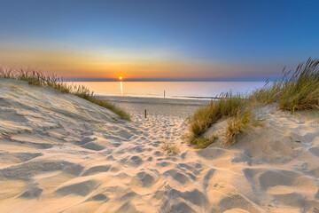 Poster - Sunset View over ocean from dune in Zeeland