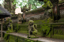Bali Monkey Forest Temple Statues Moss