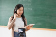 © JR-50 - teacher talk in classroom giving virtual teaching remote class online