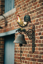 Outdoor Antique Bell With Rooster, Rustic House In The Netherlands