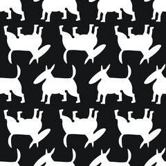 Wall Mural - Bull terrier dogs seamless pattern. Background with pets character in doodle simple style. Vector illustration for fabric, textile, wrapping, other surfaces