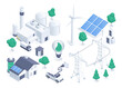 © dimon_ua - isometric vector illustration isolated on white background, wind generator and solar battery, green energy, electric car and solar powered house