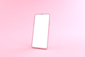 Wall Mural - 3d rendering of mockups pink smartphone white screen on pink floor, blue mobile phone lay down on th