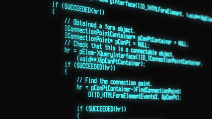 Wall Mural - programming code running over computer screen terminal, hacking concept