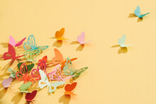 Paper Cut Out Butterflies, On Yellow Background