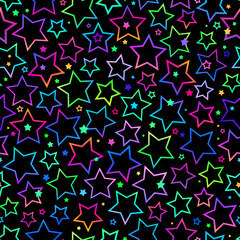 Wall Mural - seamless background with bright neon stars