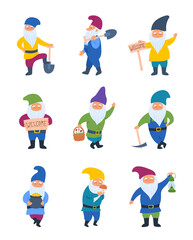 Canvas Print - Cartoon Color Different Characters Gnome Set. Vector