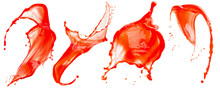 Collection Of Red Paint Splash Isolated On A White Background