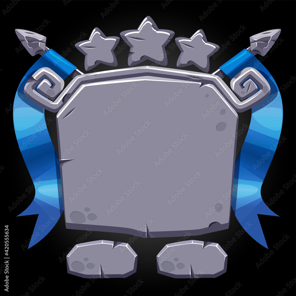 Stone board user interface with stars of achievement for the game. の ...