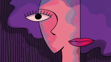 Purple Pop Art Cubist Portrait Illustration
