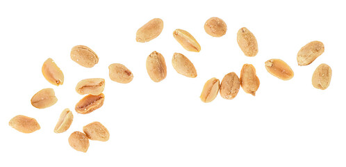 Poster - Peeled salted peanuts isolated on a white background, top view.