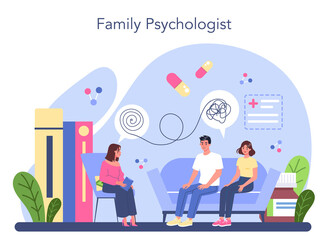 Wall Mural - Family psychologist. Family members talking about their problem