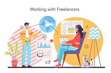 Wall Mural - Freelance or outsoursing concept. People working remotely