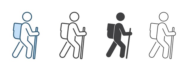 hiking vector icons, hiker icon in different style, vector illustration
