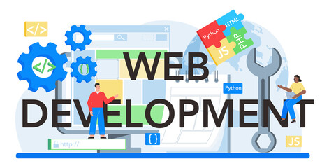 Poster - web development typographic header. website optimization and web page
