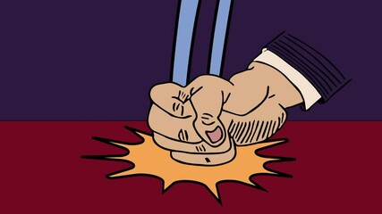Wall Mural - Animation of a man fist punches a table. 