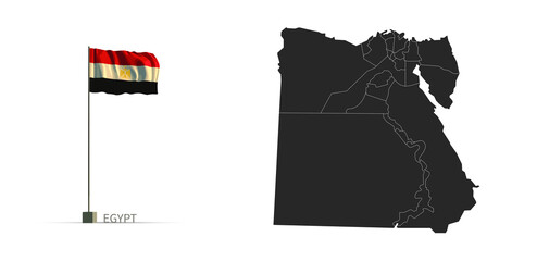 Poster - Egypt map. gray country vector map, and flag 3d illustration.