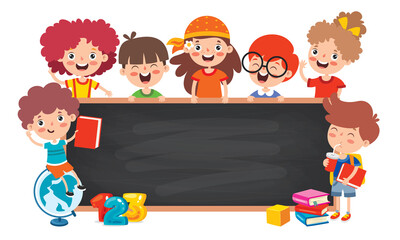 Wall Mural - Funny Children With Empty Blackboard