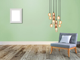 interior design with modern grey chairs and bright empty space. 3D illustration