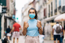 Woman Wearing Face Mask In Street