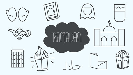 Wall Mural - Set of hand drawn doodles Ramadan set collection. Ramadan Doodles 2021 1442H