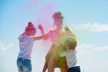 happy childhood. closeup portrait of excited kids. beautiful young people with painted faces.