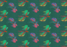Dragonfly Pattern On Dark Green Background