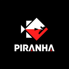 Piranha Logo Design Geometric Fish Vector for Animal Business Mascot or Fauna Sticker Template Element and Inspiration