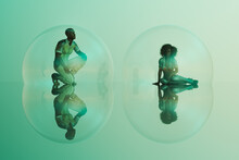 Separation Theme, African American Man And Woman Inside Transparent Spheres, Apart