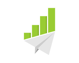 Canvas Print - Flying paper plane with chart growth up on top