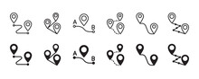 Map, Route, Gps Distance, Roadmap Icon Set. Vector Graphic Illustration. Suitable For Website Design, Logo, App, Template, And Ui.  