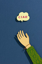 Text Hello, In Italian Ciao. Bubble Talk Phrases.