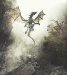 © Don Smith/Stocksy - Dragon flying up out of cavern in misty fantasy forest