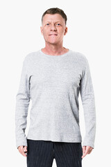 Canvas Print - Senior man wearing gray long sleeve t-shirt