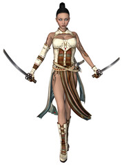 Sticker - 3d illustration of an woman with a oriental fighter costume