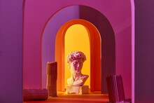 Abstract Composition Of Sculpture And Primitive Objects On Colorful Background