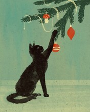 Cat Playing With Christmas Tree