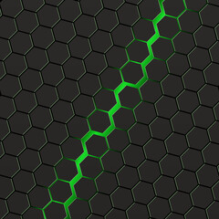 Poster - Black hexagons with green background. Cyber game backdrop.