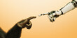 © Don Smith/Stocksy - Robot hand reaching out finger to touch hand of chimpanzee