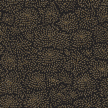 Vector Seamless Pattern Of Thin Contour Line Gold Leaves Foliage On A Black Background