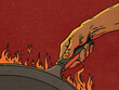 © Goce Ilievski/Stocksy - Hand Holding A Cooking Pan On Fire Illustration